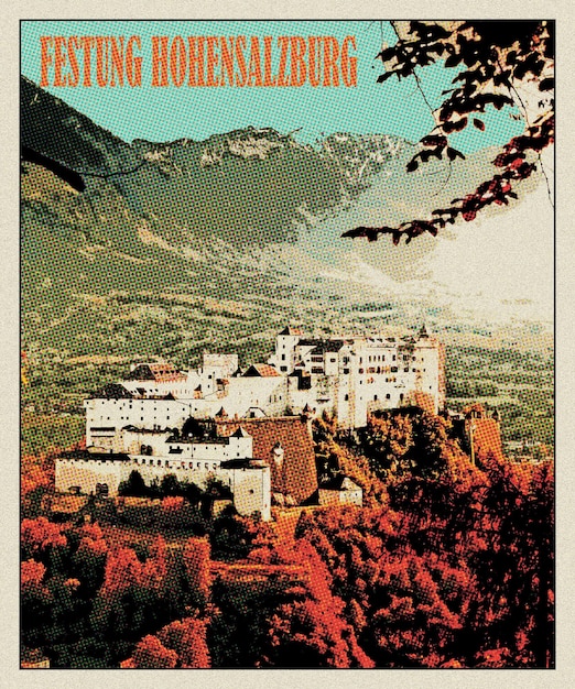 Zdjęcie festung hohensalzburg retro plakat podróżniczy