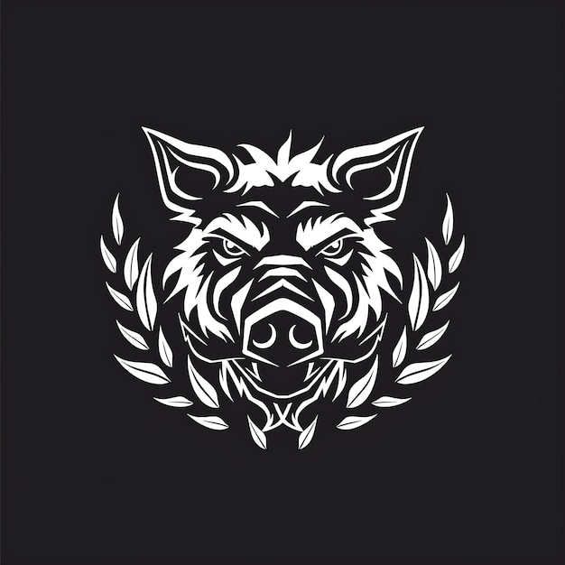 Fierce Boar Clan Sign z głową dzika i żołędziami dla Decorati Creative Logo Design Tattoo Outline