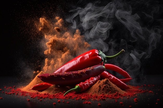 Fiery Heap Vibrant Pile zmielonej czerwonej papryki chili