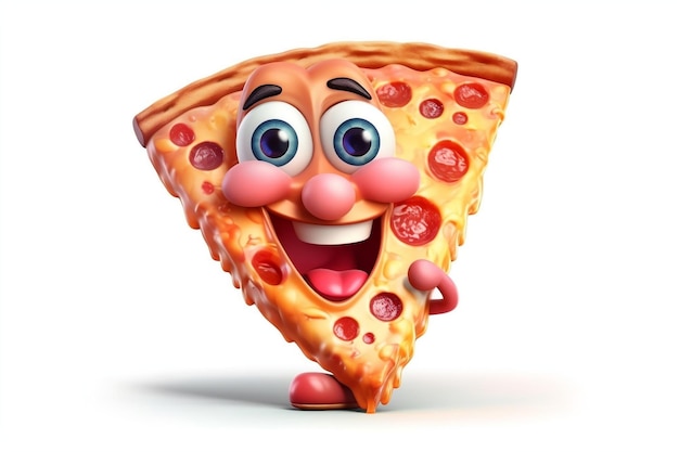 Figlarny kawałek pizzy postać z kreskówki na przezroczystym tle AI