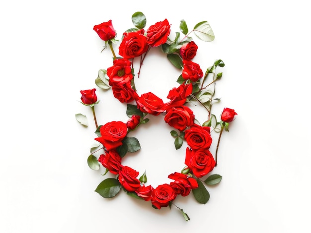 Zdjęcie figura 8 z czerwonych róż dzień kobiet romantyczna kartka z pozdrowieniami ai generatywny