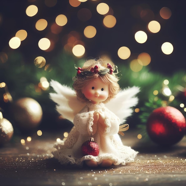 Figura Anioła Z Ozdobą świąteczną Na Tle