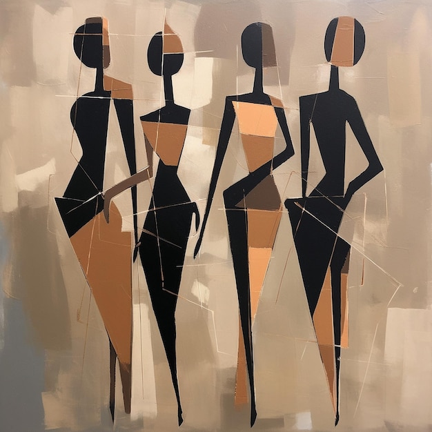 Zdjęcie figuratywny abstrakcyjny styl akrylowy obraz 4 mela i kobiety