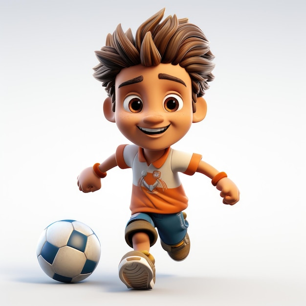 Figurka animowana piłkarza z piłką na prostym tle