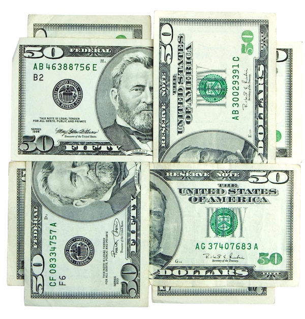 Figurka dolarów amerykańskich pieniędzy na białym tle