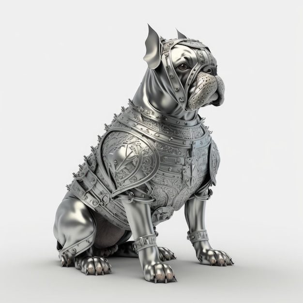 Figurka psa z metalową obrożą i kolcami.