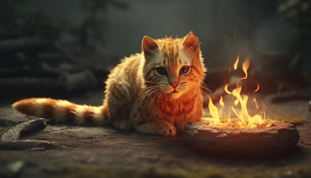 Figurki zwierząt w wodzie z efektem ognia lub wody figurka kota figurka lwa Kociak i mały lew Generative Ai
