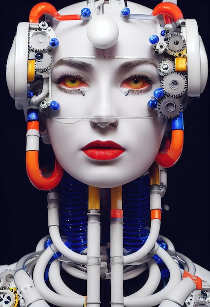 Zdjęcie fikcyjna postać nie oparta na prawdziwej osobie portret futurystycznej kobiety-robota