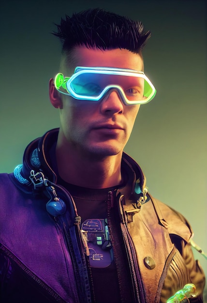 Fikcyjny portret cyberpunkowego człowieka scifi Hightech futurystyczny człowiek z przyszłości