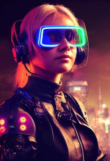 Fikcyjny Portret Cyberpunkowej Dziewczyny Science Fiction Hightech Futurystycznej Kobiety Z Przyszłości