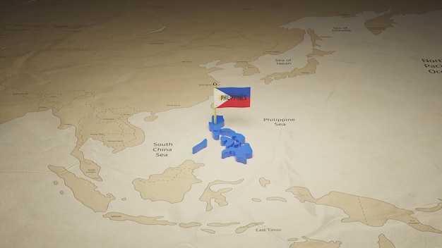 Filipiny Mapa i flaga na białym tle renderowania 3d