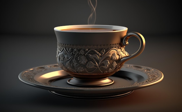 Filiżanka do herbaty w stylu vintage ze złotą obwódką. wygenerowane AI