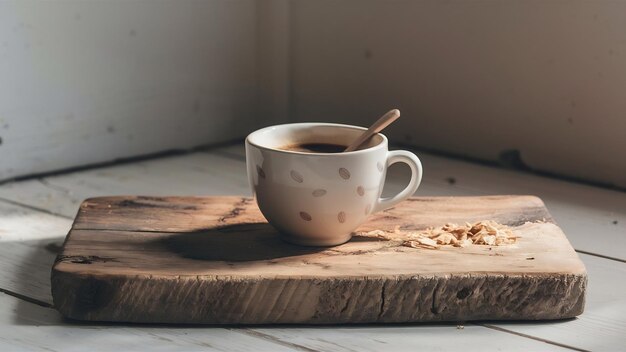 filiżanka do kawy na drewnianej desce
