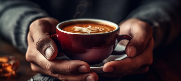 Filiżanka do kawy z motywem latte art na krawędzi