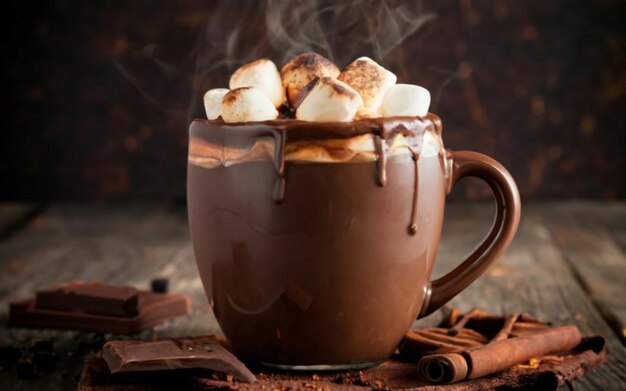 filiżanka gorącej czekolady z marshmallow i cynamonem