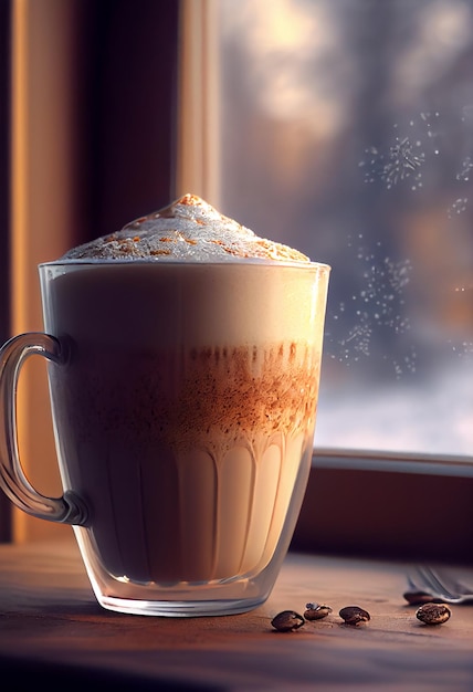 Filiżanka gorącej kawy cappuccino Ilustracja Generatywna AI