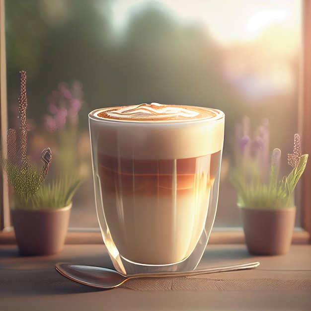 Filiżanka Gorącej Kawy Cappuccino Ilustracja Generatywna Ai