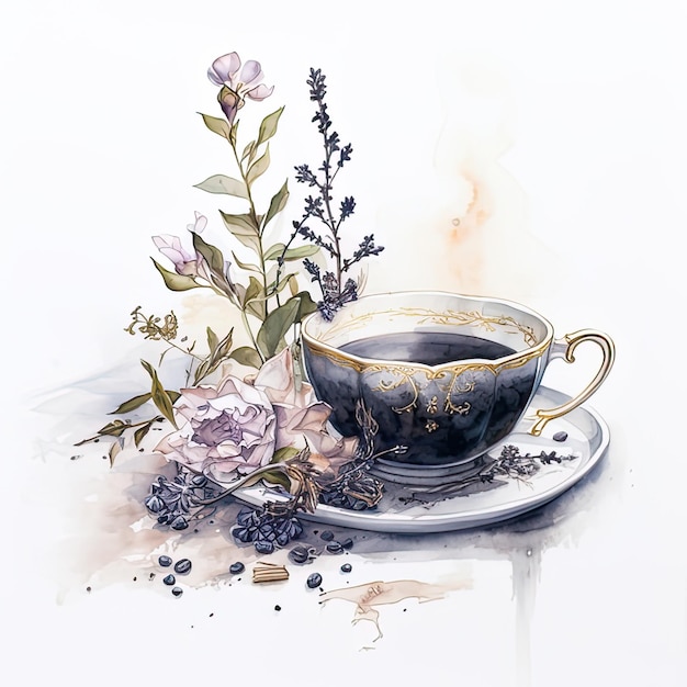Filiżanka herbaty Earl grey akwarela ilustracja na białym tle