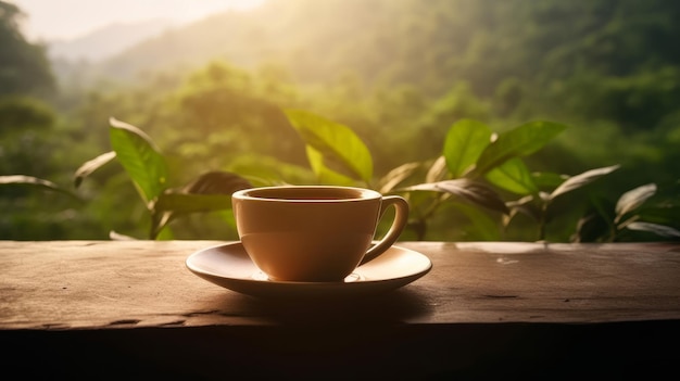 Filiżanka herbaty na naturalnym tle Ilustracja AI GenerativexD