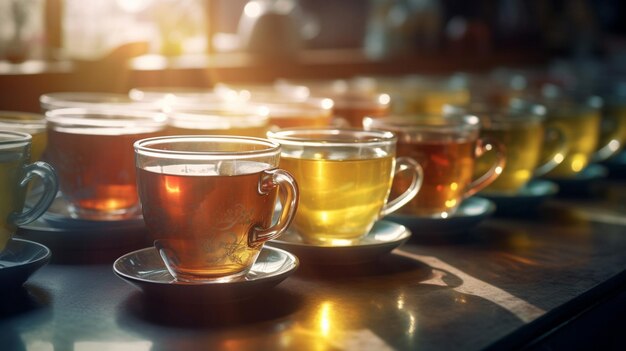 Filiżanka herbaty o godzinie 5 dekoracja tematyczna cyfrowa generowana realistyczna ilustracja fotograficzna