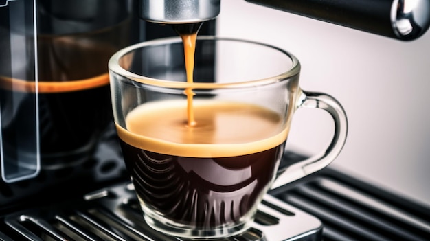 Zdjęcie filiżanka kawy espresso jest wlewana do filiżanki.