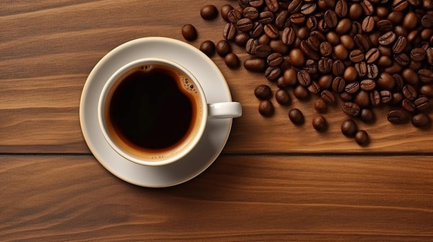 filiżanka kawy i filiżanka kawy na drewnianym stole.
