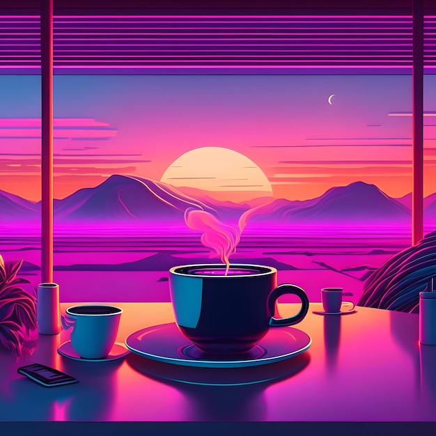 filiżanka kawy ilustracji vaporwave