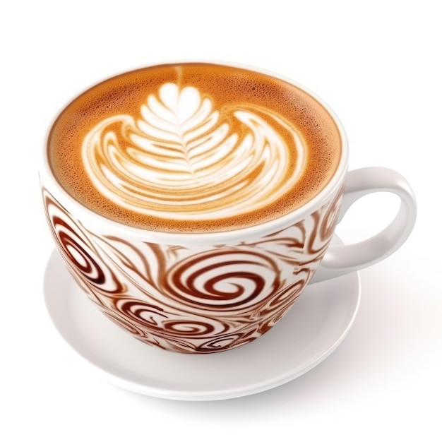 Filiżanka kawy latte cappuccino kształt serca piankowy gorący napój izolowany na białym widoku z góry Generative AI
