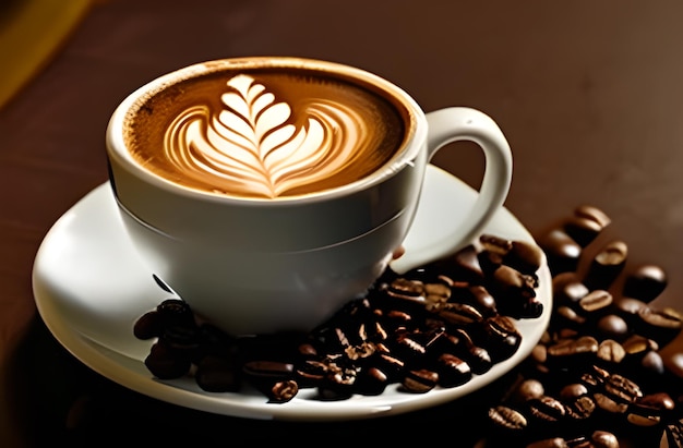 Filiżanka kawy latte w kształcie serca i ilustracji kawy AI Generated