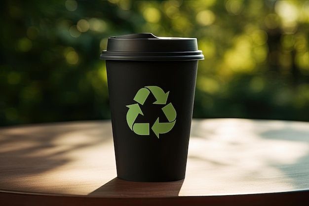 Filiżanka kawy na wynos z symbolem recyklingu Generacyjna AI