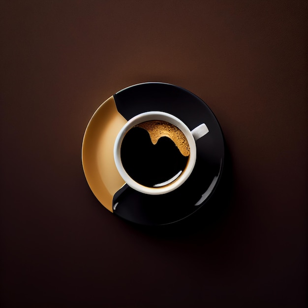 Filiżanka kawy na złocistym czarnym tle Odgórny widok