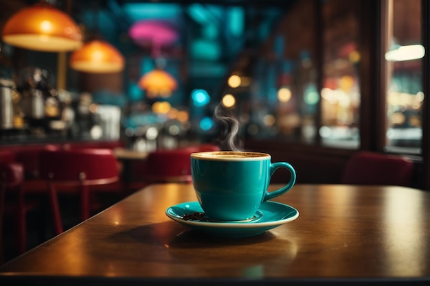 Filiżanka kawy przy stoliku w kawiarni