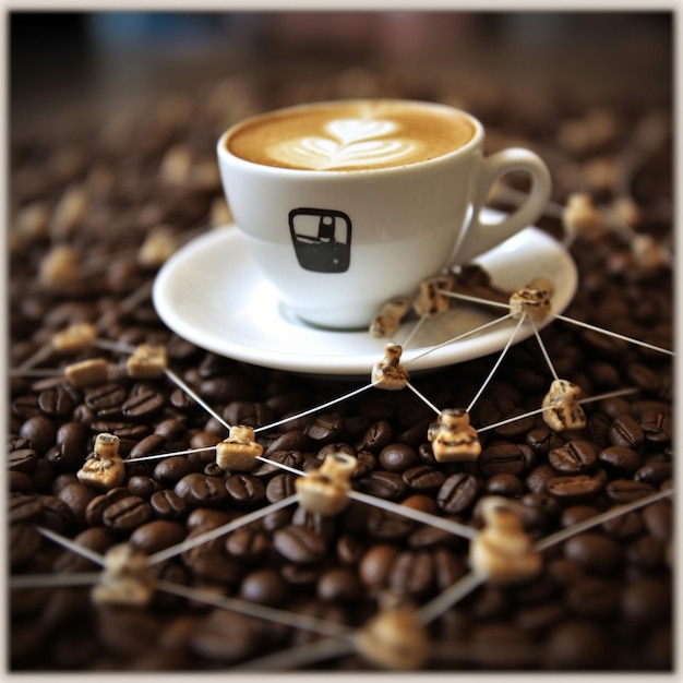 filiżanka kawy z logo latte art.