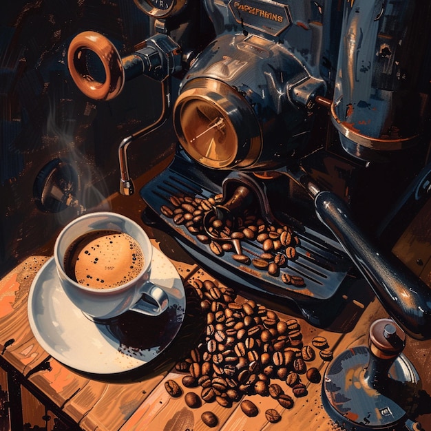 filiżanka kawy z maszyną do pieczenia kawy