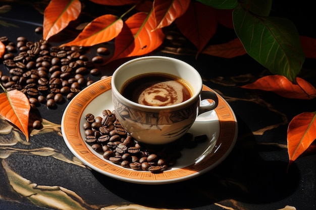 Filiżanka kawy z mlekiem na ciemnym tle Gorąca latte lub cappuccino przygotowana z mlekiem na drewnianym stole