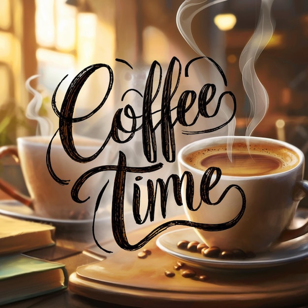 filiżanka kawy z napisem "Czas kawy"