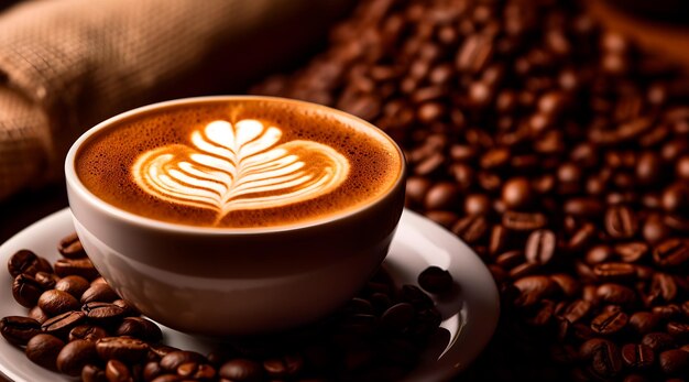 filiżanka kawy z piękną pianką w kształcie serca