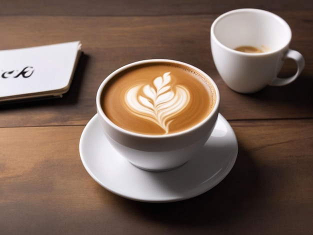 filiżanka kremowego cappuccino wiruje kawą na drewnianym stole
