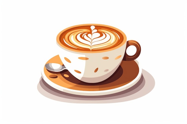 Filiżanka latte izolowana na białym stylu kreskówki AI generowana