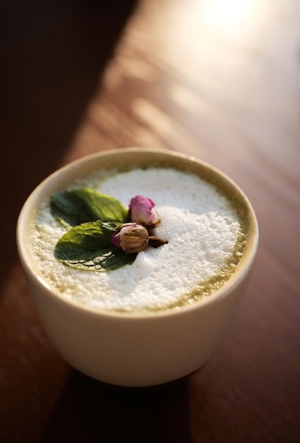 Filiżanka zielonej herbaty matcha latte