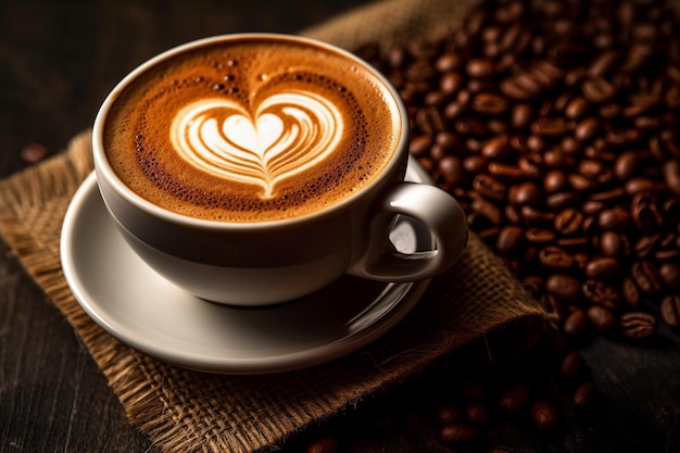 filiżankę kawy z sercem narysowanym na górze.