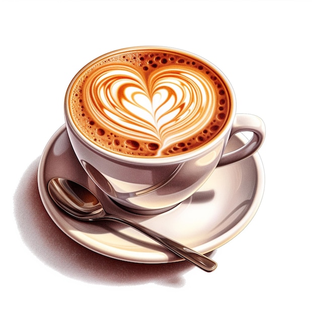 filiżankę latte z sercem narysowanym na górze.