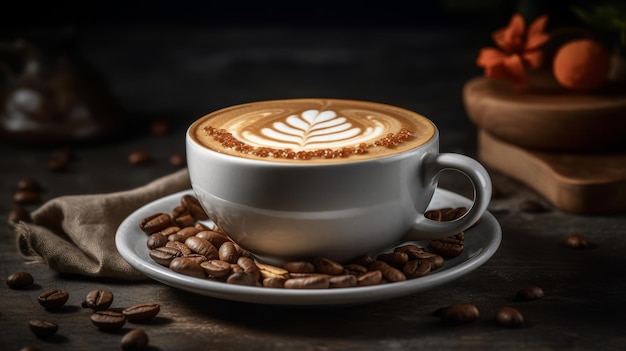 Filiżanki Cappuccino na drewnianym tle powierzchni Generative AI