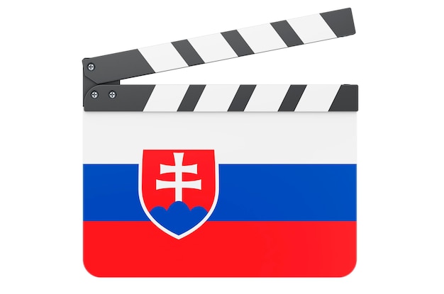 Film clapperboard z słowacką flagą koncepcja przemysłu filmowego 3D rendering izolowany na białym tle