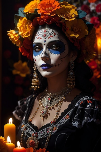 Zdjęcie filmowy wyraz day of the dead catrina wygenerowane przez aijpg