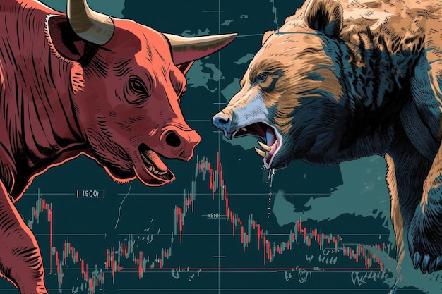 Financial Frenzy Cartoon Bull vs Bear FaceOff