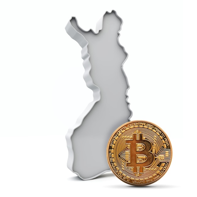 Finlandia bitcoin moneta kryptowaluty w tle z renderowaniem mapy d