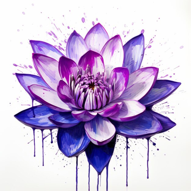 Fiolet Lotus Flower Watercolor Wektor Artwork Styl tatuażu