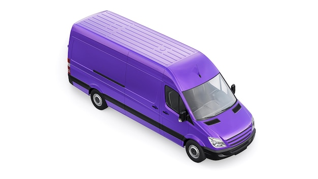 Fioletowa furgonetka średniej wielkości na białym tle Puste nadwozie do nanoszenia napisów projektowych i logo ilustracja 3d