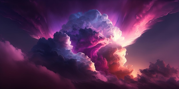 Zdjęcie fioletowa i różowa chmura na niebie generująca sztuczną inteligencję